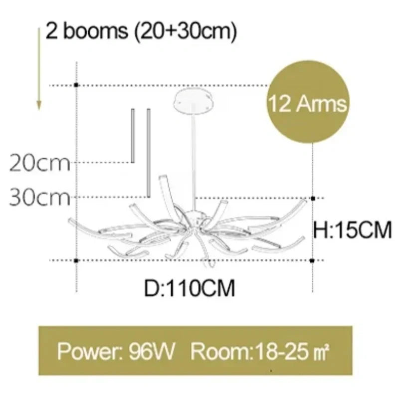 Modern Black Gold Dimming Pendant Light Nordic Creative LED Ceiling Chandeliers