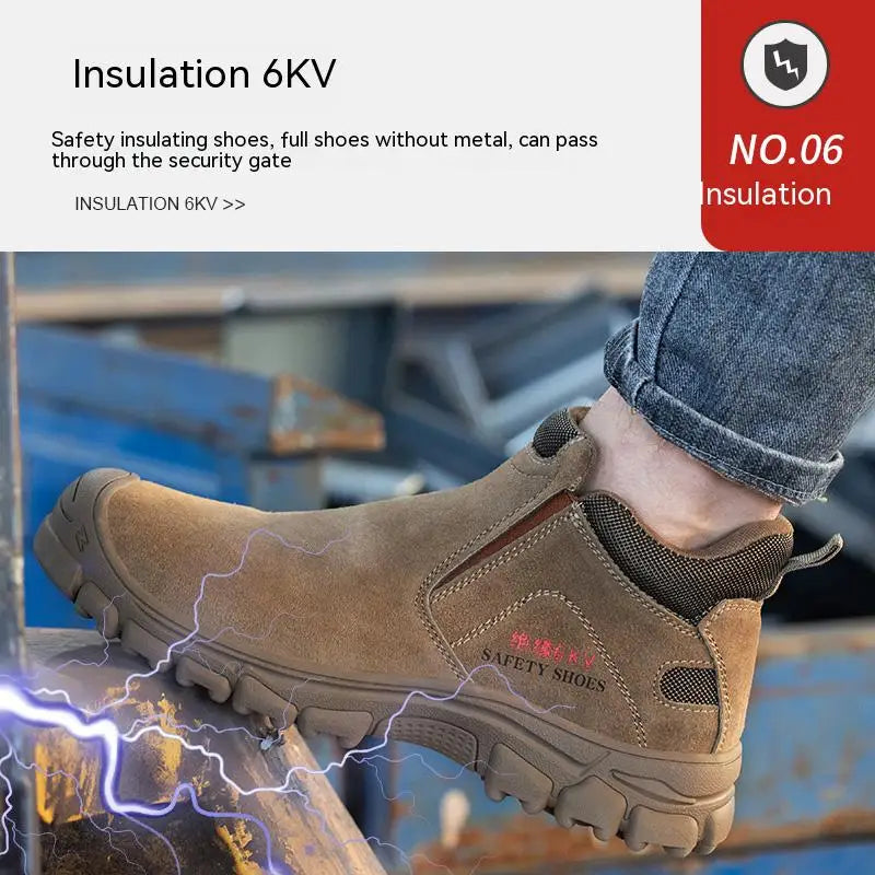Mens Steel Toe Safety Shoes Breathable Soft Non Slip Work Boots Protective Comfortable Footwear for Men Insulation 6KV Shoes