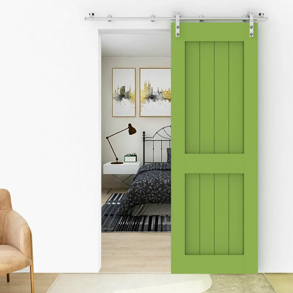 CCJH 4/5/5.5/6/6.6FT Silver Stainless Steel Sliding Barn Wood Door Hardware Kit  For Single Door ，Can be Customed