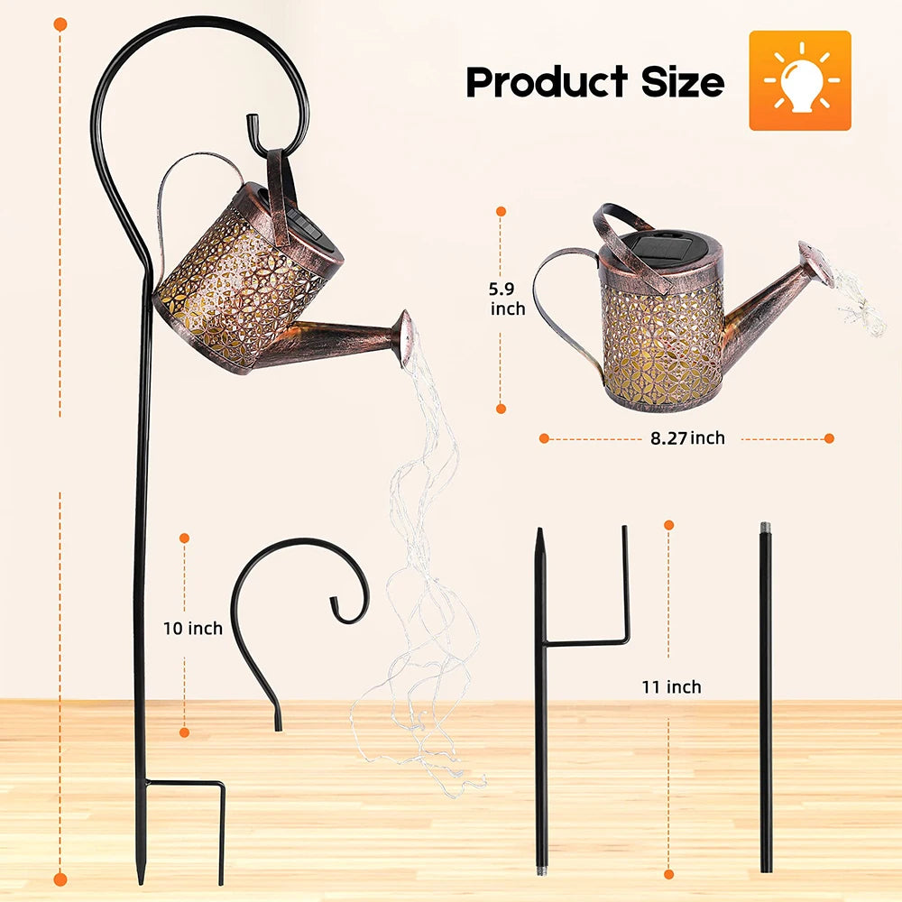 Solar Watering Can Light Hanging Kettle Lantern Light Waterproof Garden Decor