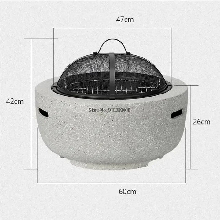 Round Outdoor Fire Pit Table Household Charcoal Brazier Garden Courtyard Barbecue Grill with Mesh Enclosure and Barbecue Net