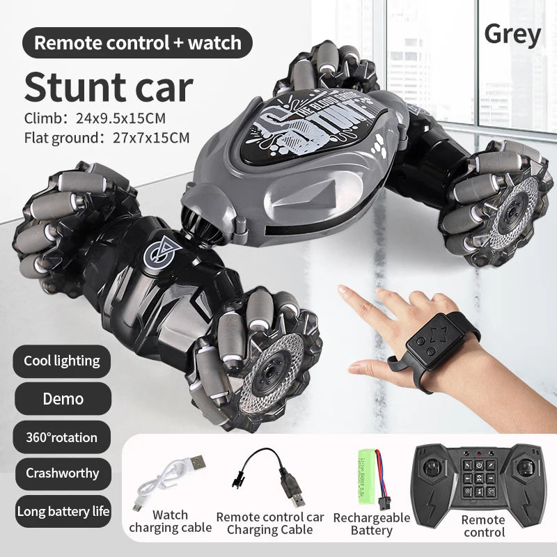 4WD stunt remote control car LED lights watch induction twist music 360° rotation off-road climbing children's toys Holiday gift