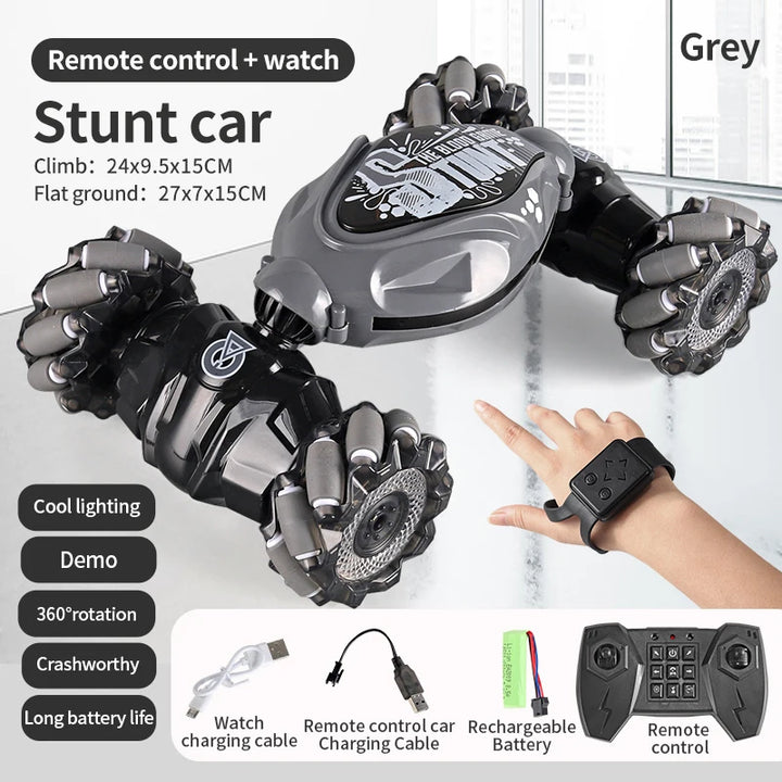 4WD stunt remote control car LED lights watch induction twist music 360° rotation off-road climbing children's toys Holiday gift