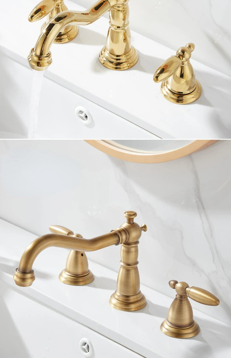 3 PCS Bathroom Faucets Dual Holder Three Hole Widespread Bathroom Sink Basin Faucets Deck Mounted Mixer Tap