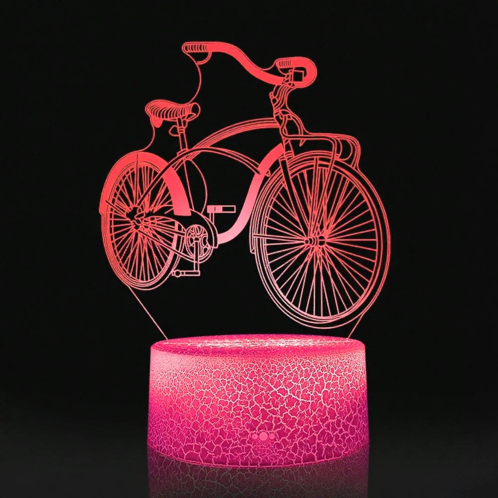3D Bicycle Night Light 7 Color Illusion LED USB Night Lamp for Bedroom