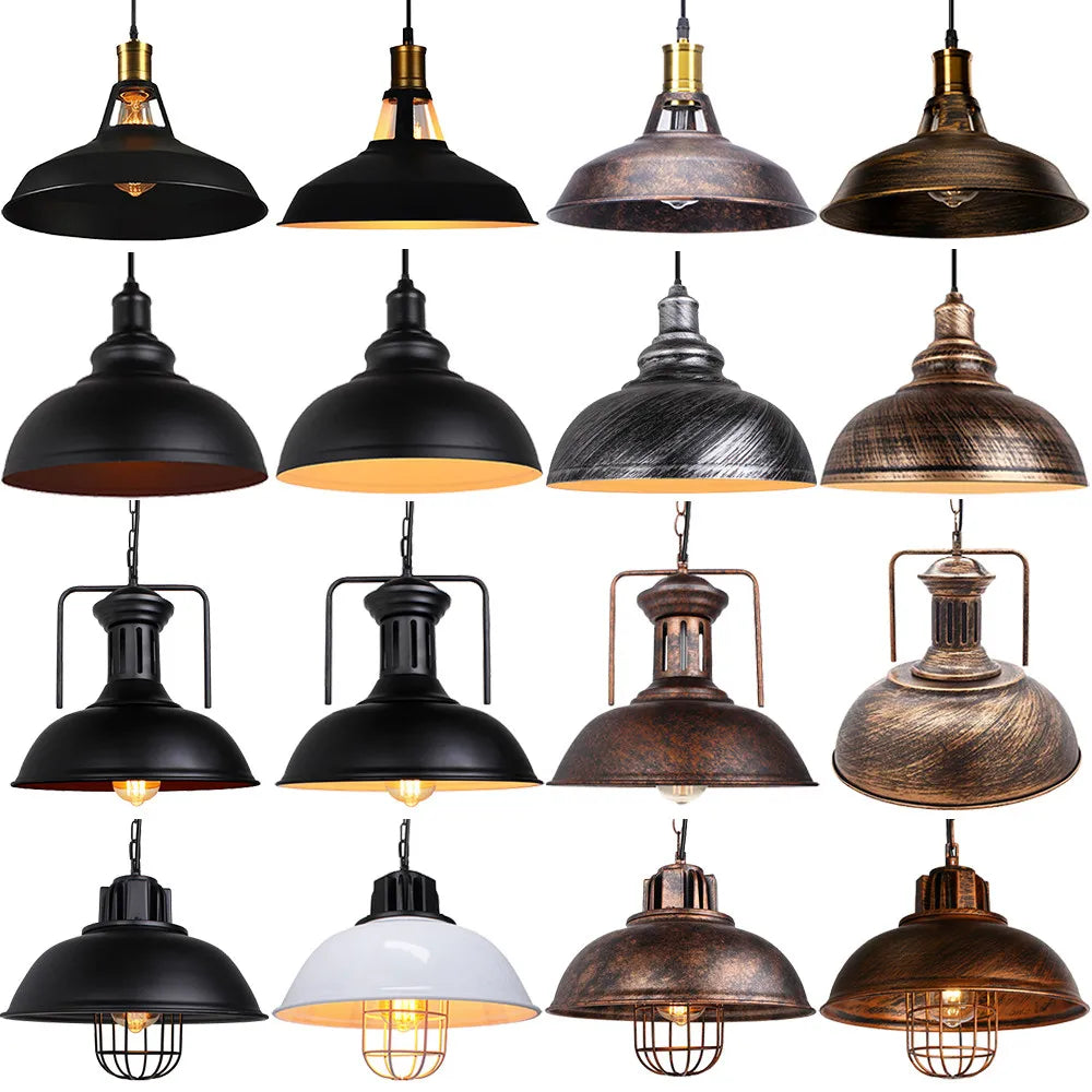Vintage Bronze Black Metal Hanging Lamp Shade Edison Pendant Light Industrial Lamp