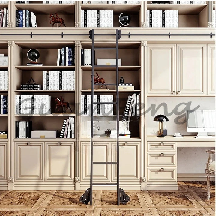 Bookshelf Mobile wrought iron Track ladder Bookshelf Library Home  Indoor attic one-word ladder