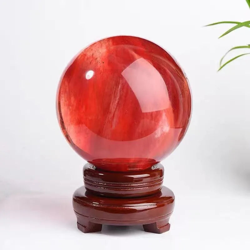 10CM Natural Rare Red Smelting Stone Energy Saving Quartz Crystal Ball Home Office Decoration Natural Cutting Polished Wand 1PC