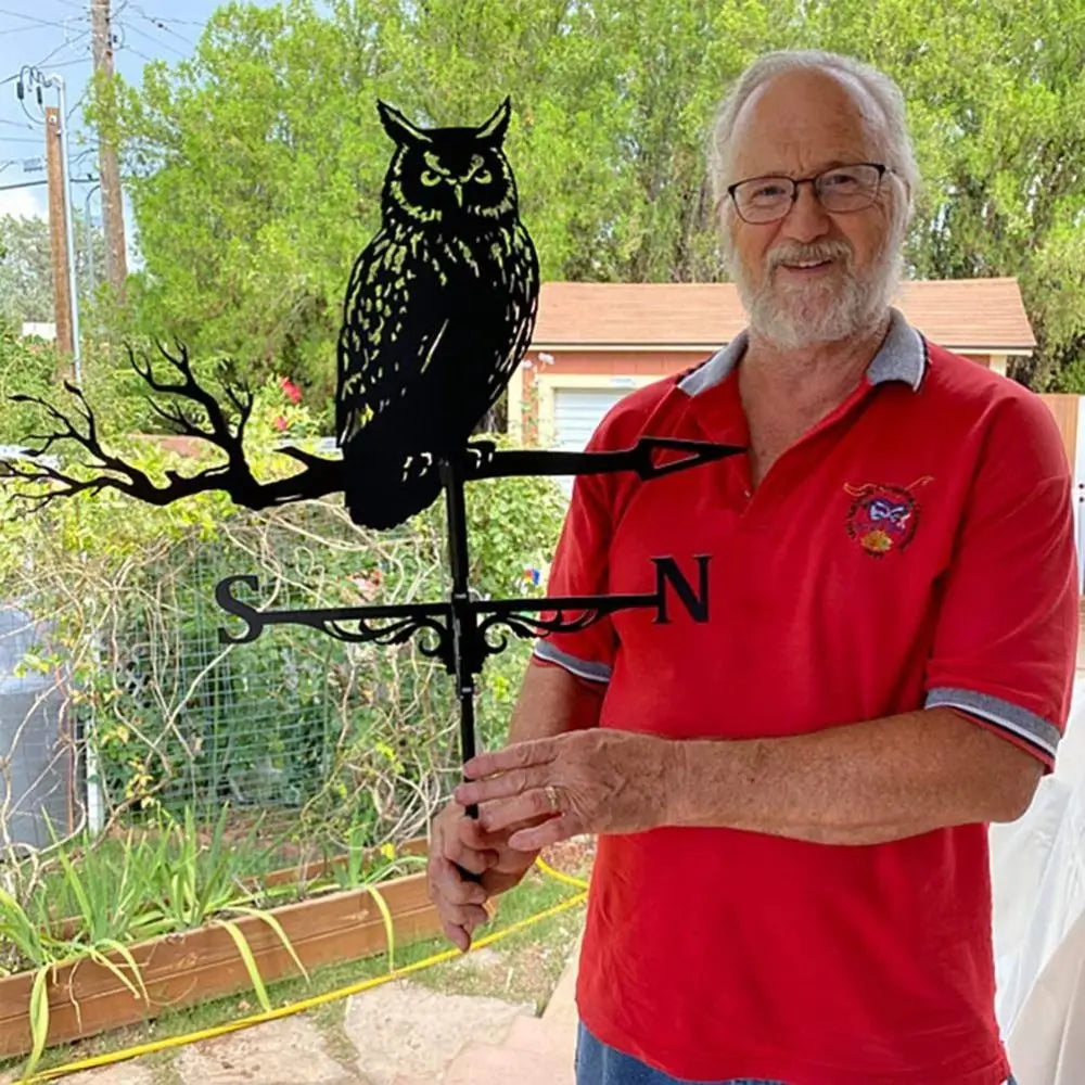 Creativity Owl Weather Vane Metal Roof Garden Decorations Wind Vane Black Outdoor Crafts Weathercock