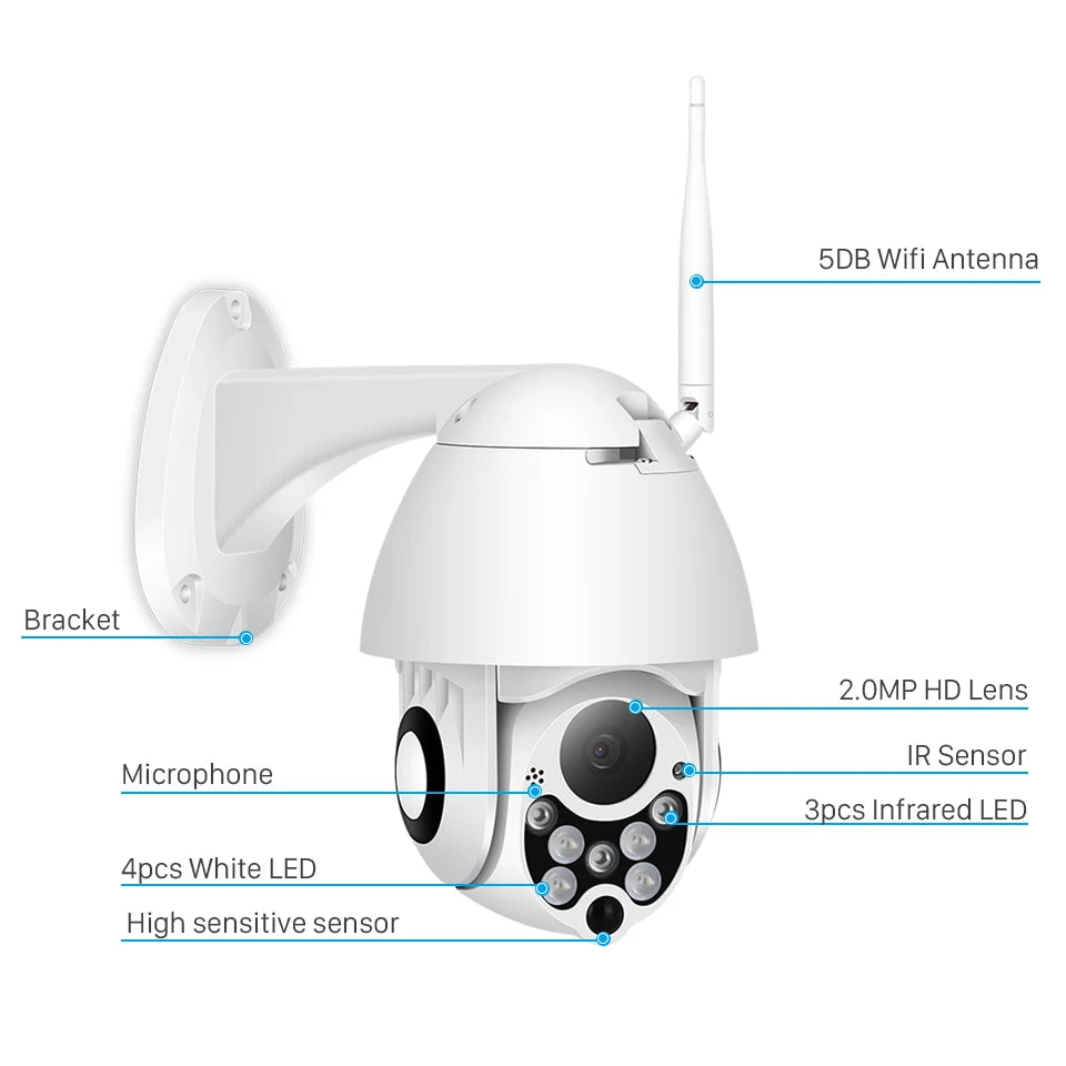 YCC365 Plus Wifi Camera Outdoor 1080P HD CCTV Security Camera PTZ 4x Zoom Waterproof Speed Dome Wireless Surveillance Camera