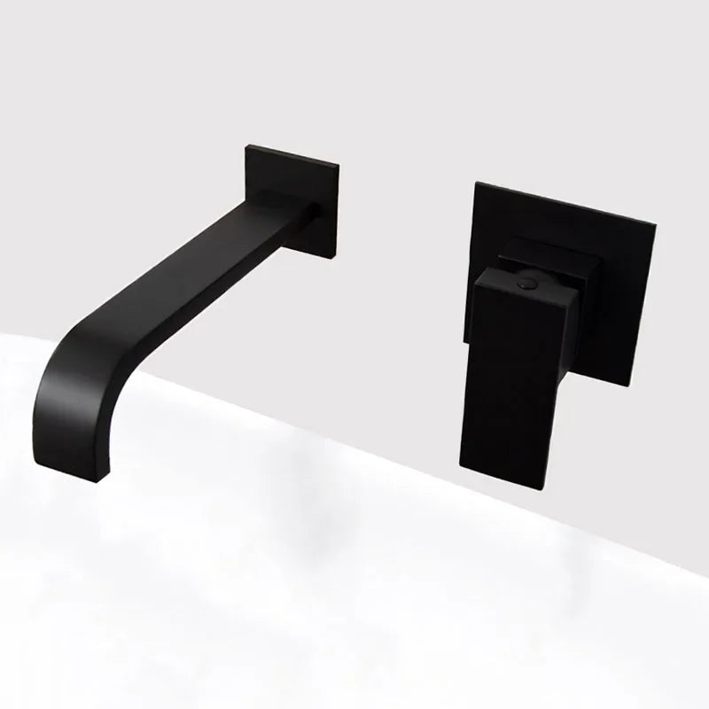Matt Black & Chrome Brass Wall Mounted Basin Water Mixer Bathroom Quality Brass Single Handle Faucet Black Hot and Cold Tapware