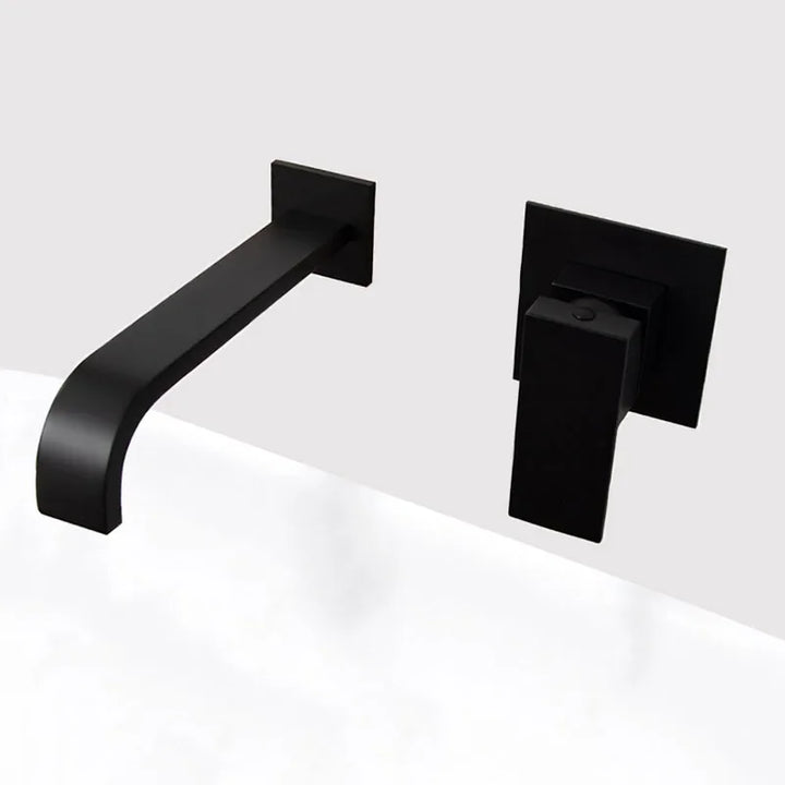 Matt Black & Chrome Brass Wall Mounted Basin Water Mixer Bathroom Quality Brass Single Handle Faucet Black Hot and Cold Tapware