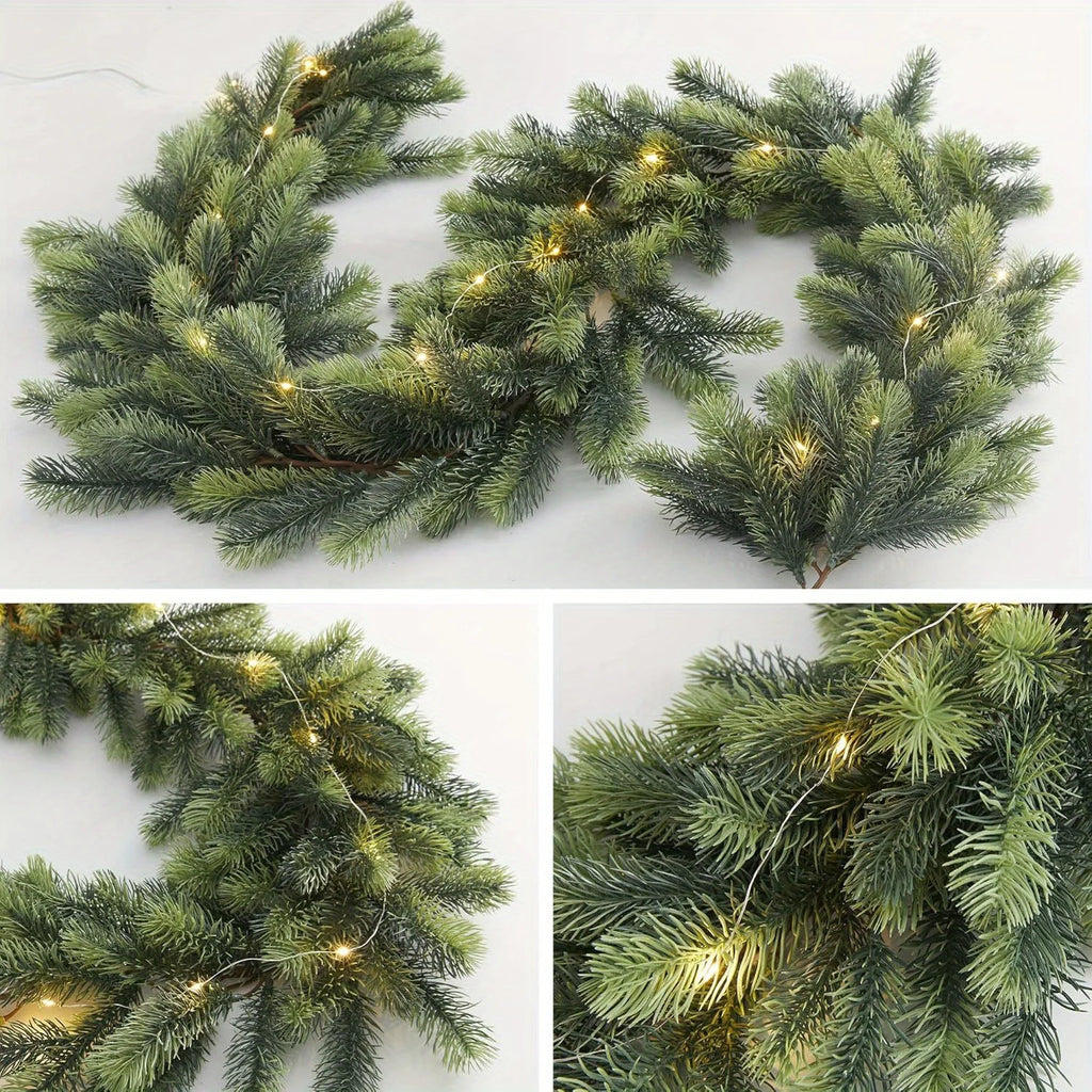 Handcrafted 74.8" Pine Christmas Garland with LED String Lights - Perfect for Indoor & Outdoor Holiday Decor, Christmas Decor
