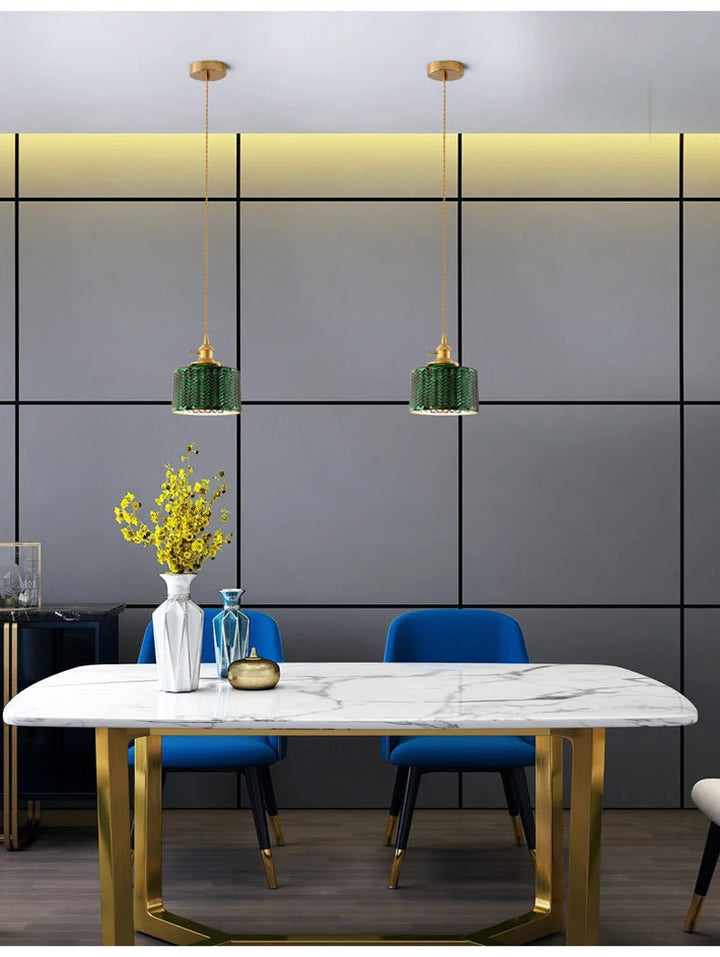 Suspension Green Stripe Glass Chandelier E27 Restaurant Pendant Light For Dining Room Kitchen Cafe Bedside Hanging Lamp Fixtures