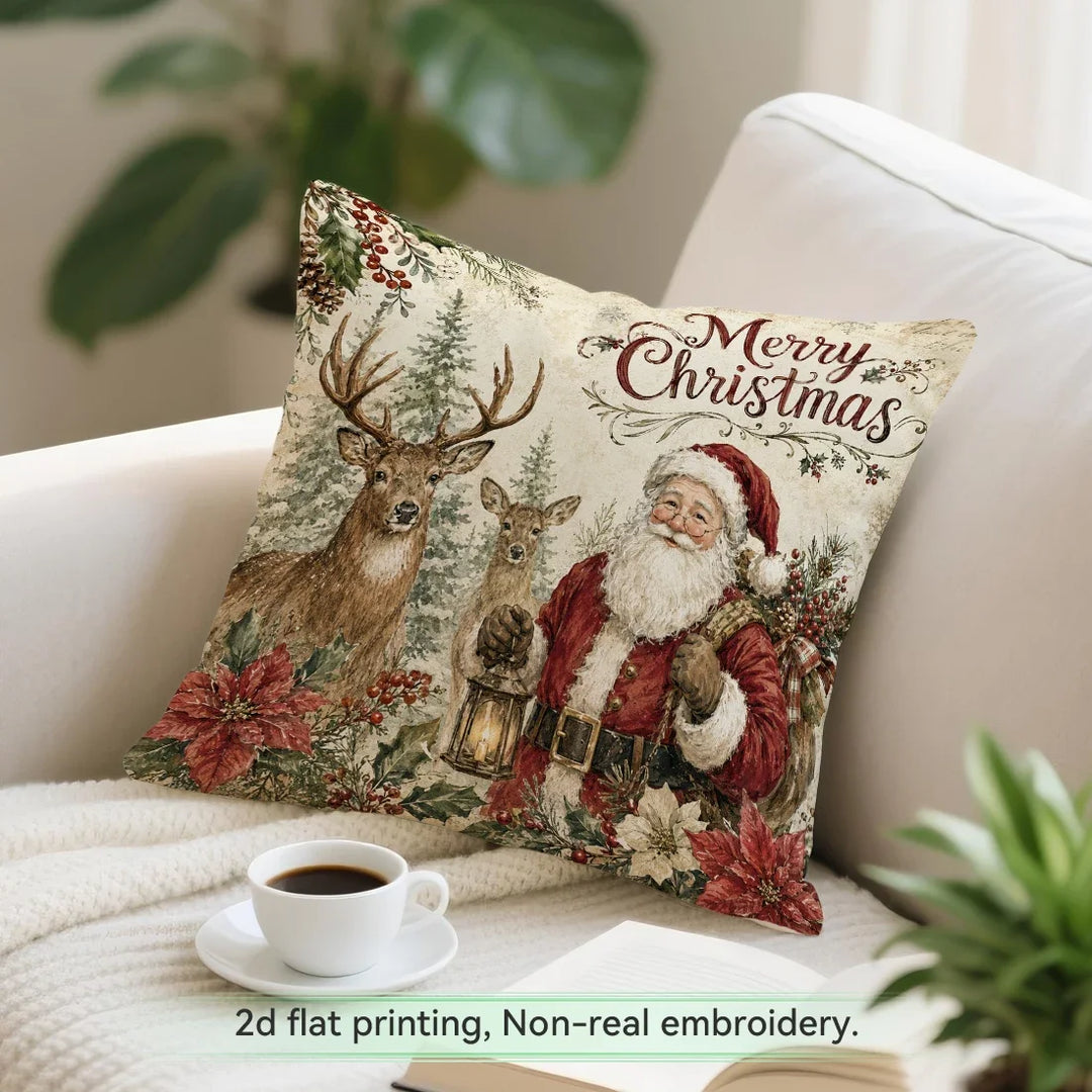 1/4pcs Vintage Watercolor Santa Claus Polyester Cushion