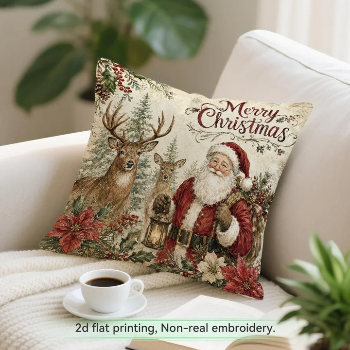 1/4pcs Vintage Watercolor Santa Claus Polyester Cushion