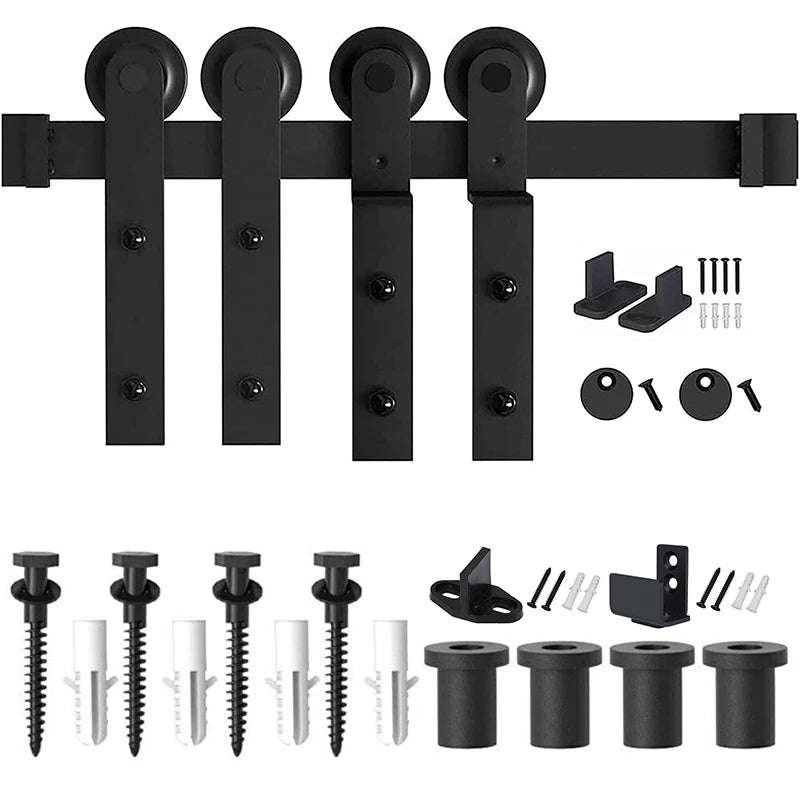 LWZH I-Shaped Bypass Sliding Barn Door Hardware Kit Double Door Track Bent Hanger System (4-9.6FT)