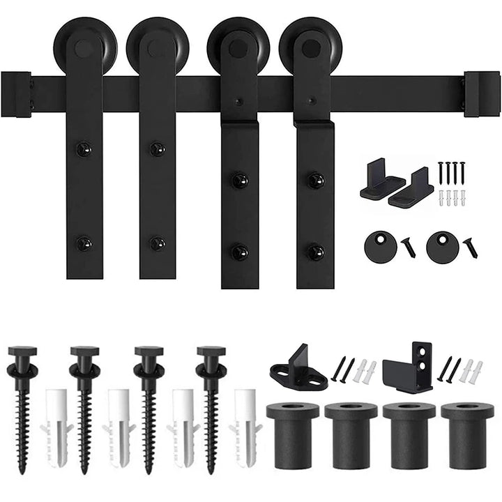 LWZH I-Shaped Bypass Sliding Barn Door Hardware Kit Double Door Track Bent Hanger System (4-9.6FT)