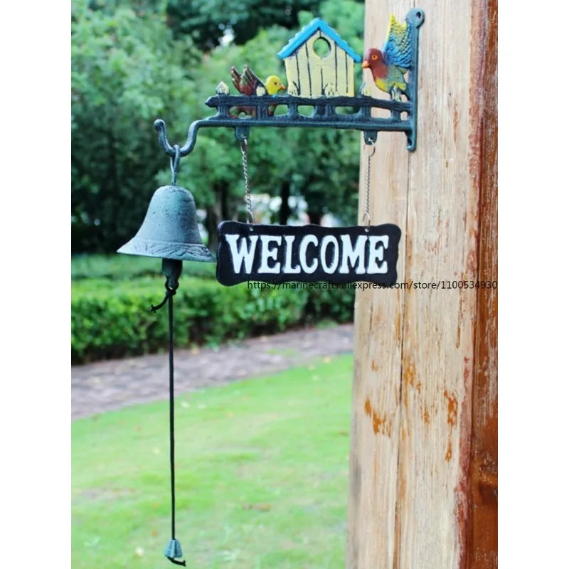Nordic Rural Retro Welcome Double-sided Listing Doorbell Welcome Cast Iron Wrought Iron Doorbell Hand Bell
