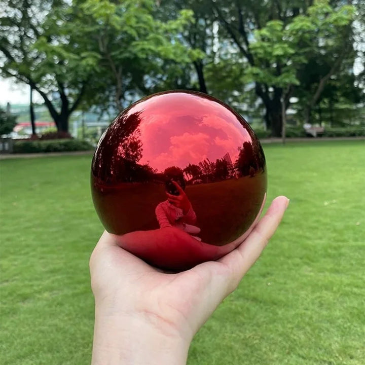 Stainless steel red hollow decorative ball, hanging decoration, mirror finish metal ball,
