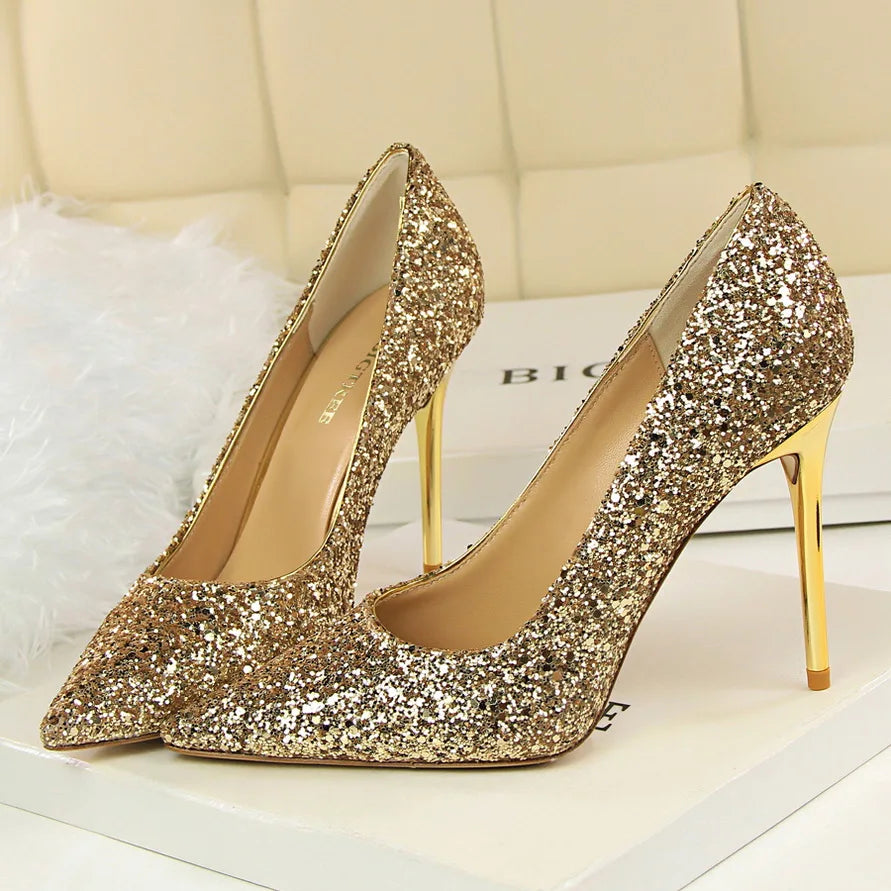 Women 7cm 9.5cm High Heels Bling Pumps Sparkly Heels