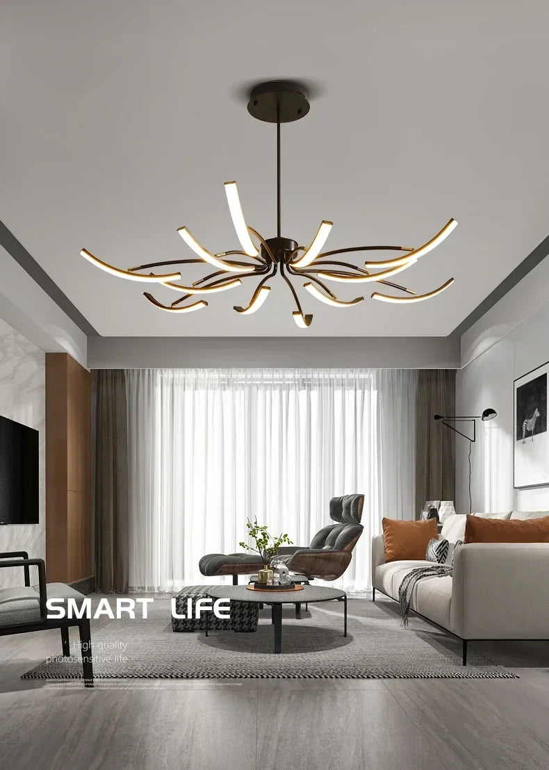 Modern Black Gold Dimming Pendant Light Nordic Creative LED Ceiling Chandeliers For Living Room Home Decor Light Fixtures