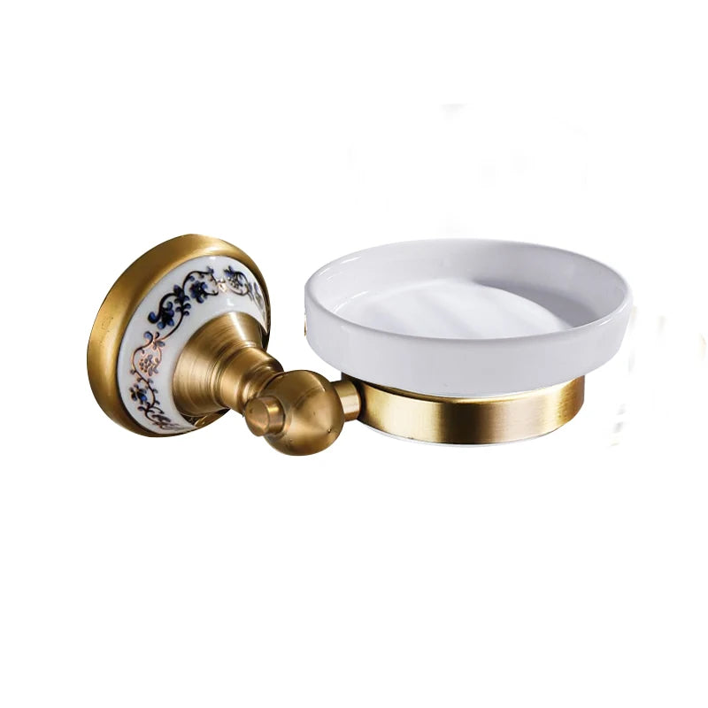 Antique Brushed Solid Brass Bathroom Accessories Sets European Porcelain Bathroom Hardware Sets Ceramic Retro Bathroom Products