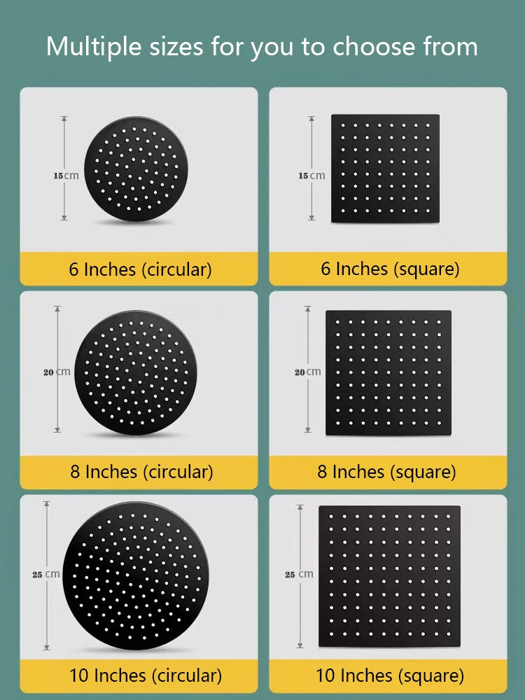 4/6/8/10/12 Inch Pressurized Rain Shower Head Stainless Steel Square Round Rain Shower Head Large Water Outlet Shower Head
