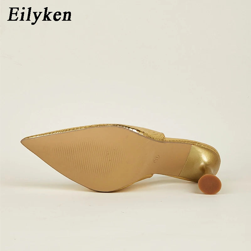 Eilyken New Spring Pointed Toe Gold,Silver Mules Stiletto High Heel Shoes