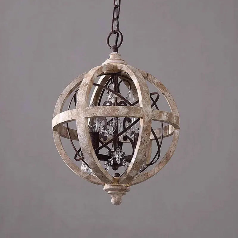 American Countryside Ball Shaped Wooden Chandelier Living Room Hallway Restaurant Bar Counter Retro E14 Chandelier