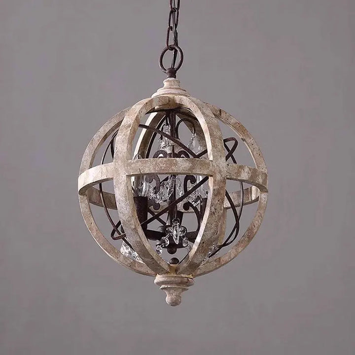 American Countryside Ball Shaped Wooden Chandelier Living Room Hallway Restaurant Bar Counter Retro E14 Chandelier
