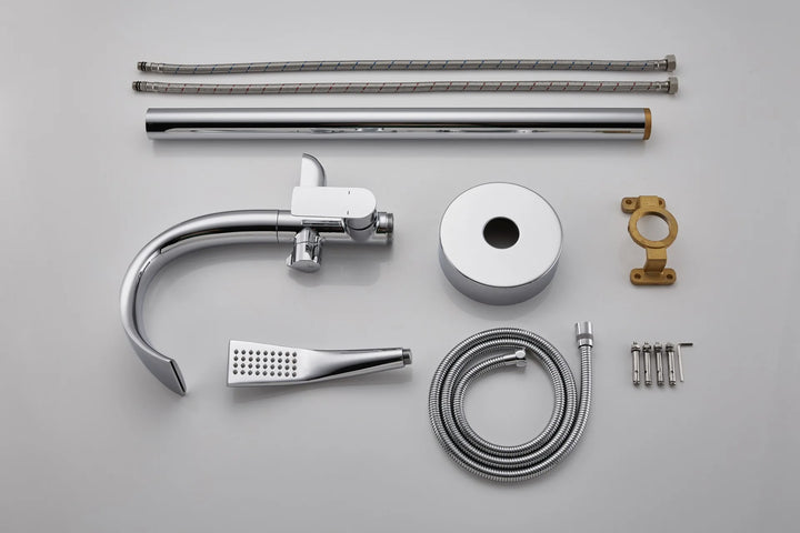 Floor Stand Waterfall Bathtub Faucet Solid Brass Bathroom Bathtub Water Mixer with Hand Shower in Brushed Rose Gold, Black, Gold