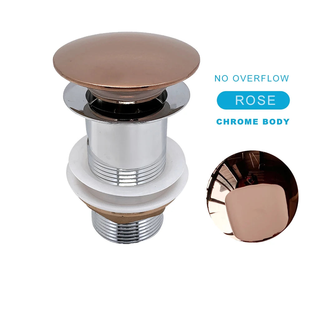 Bathroom Push Down Pop-Up Drain Sink Waste Stopper Valve Chrome Body with Color Lid Washbasin Water Head Deodorization Stopper