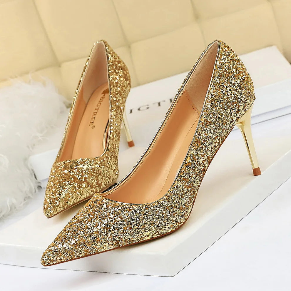 Women 7cm 9.5cm High Heels Bling Pumps Sparkly Heels