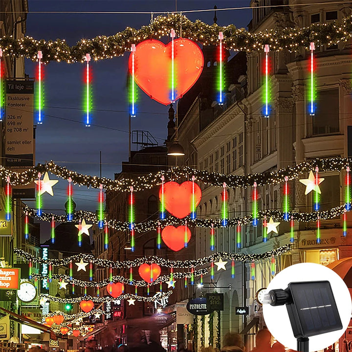30/50cm Solar Meteor Shower LED Holiday Fairy String Light 8 Tubes Outdoor Waterproof Garden Street Garland