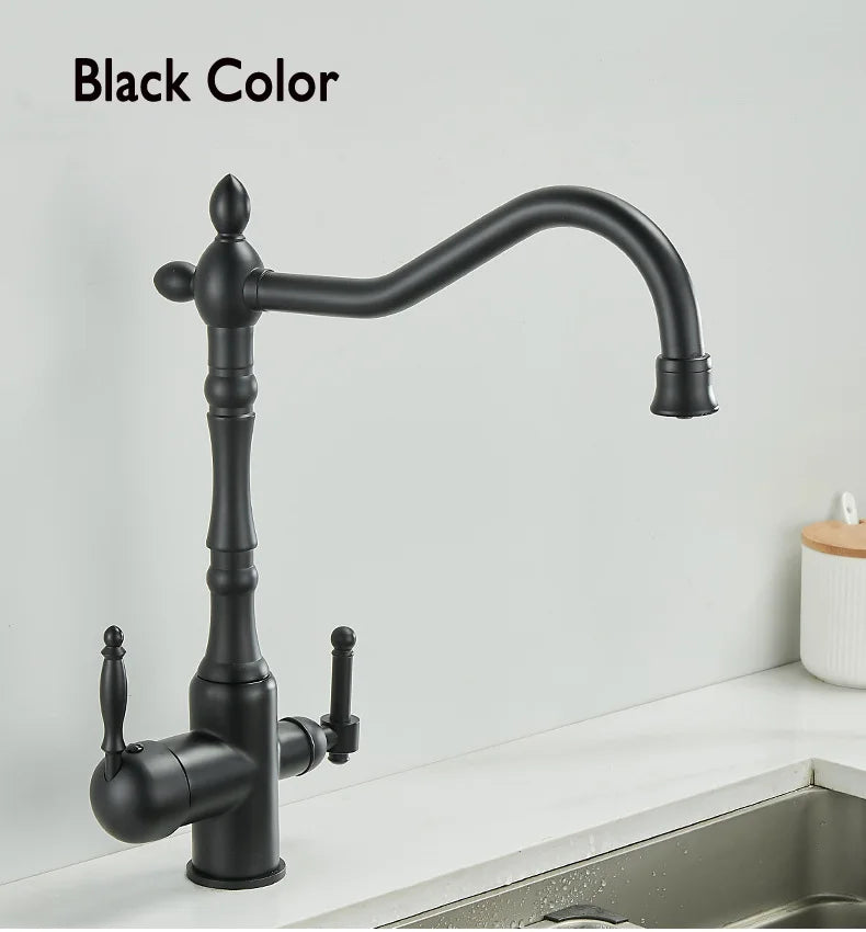 3 in 1 Kitchen Filter Faucet Pure Water 360 Rotation Kitchen sink Crane Dual Handle Dual Water Functions Mode Filter Mixer Taps