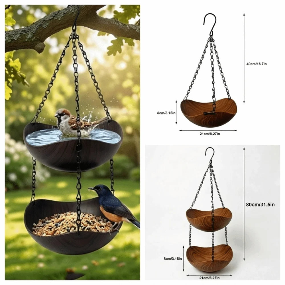 Double Layer Hanging Bird Feeder Feeding Tools Yard Decoration Bird Bath Bowl Bowl-shaped Plastic Hummingbird Water Drinker