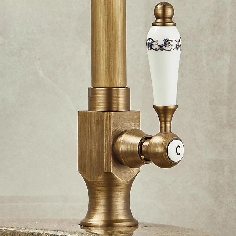 Outdoor Antifreeze Faucet Antique Brass Balcony Wash Basin Single Cooling Faucet Vanity 360°Swivel Rotate Spout Only Cold Tap