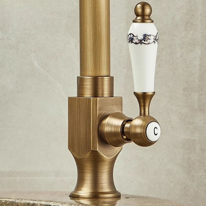 Outdoor Antifreeze Faucet Antique Brass Balcony Wash Basin Single Cooling Faucet Vanity 360°Swivel Rotate Spout Only Cold Tap