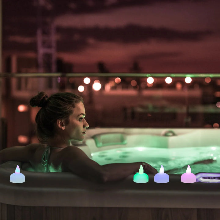 24/12Pcs Flickering Flameless LED Candles Light Lamp Waterproof Floating On Water LED Tea Light Battery Operated For Pool Spa