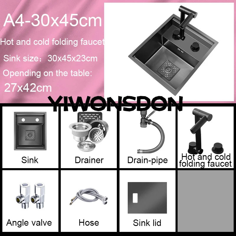 Nano Hidden Bar Kitchen Sink Black Folding Faucet Mini Small Single Bowl Wash Basin Stainless Steel Soap Dispenser Accessories