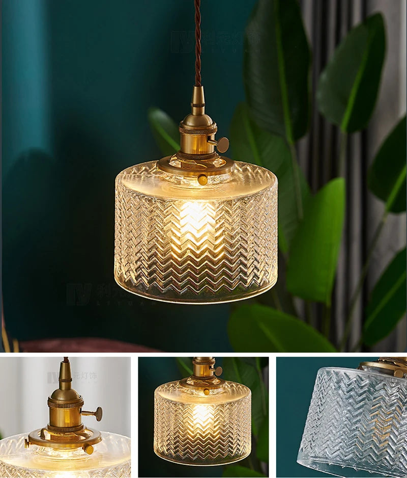 Suspension Green Stripe Glass Chandelier E27 Restaurant Pendant Light For Dining Room Kitchen Cafe Bedside Hanging Lamp Fixtures