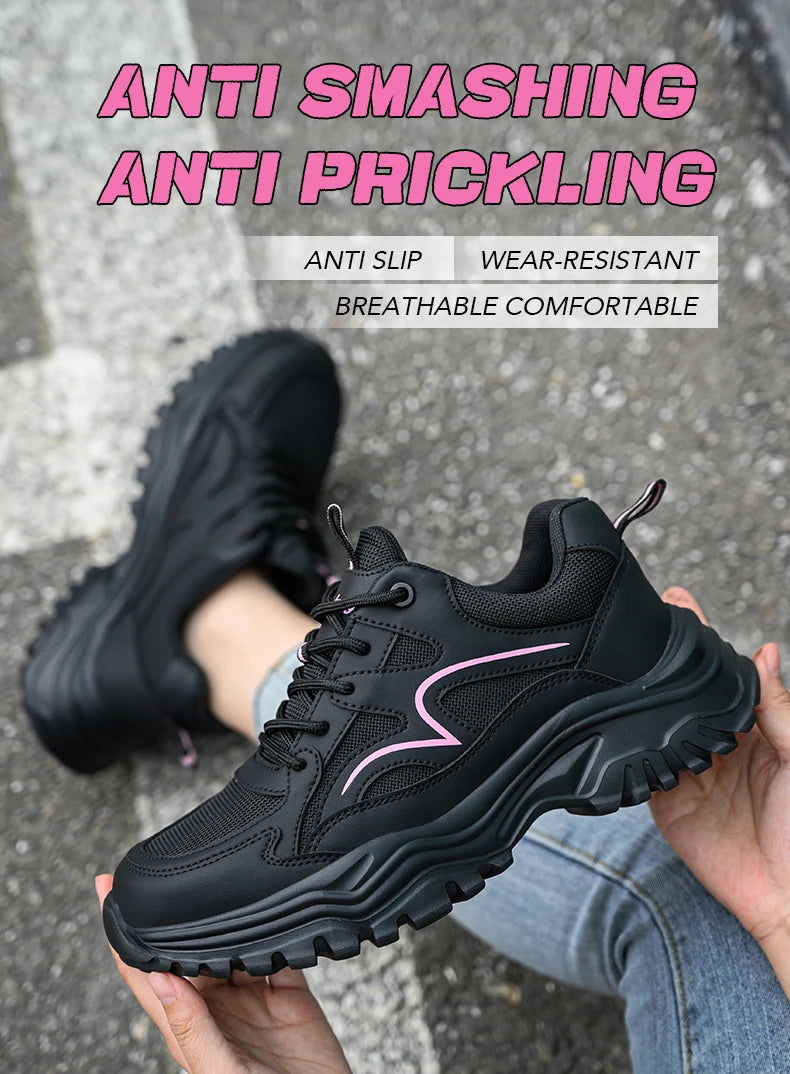 Safety Shoes Women Work Sneakers Structured Shoes Pneumatic-Proof Protective Shoes Work Boots Steel Toe Female Platform Shoes