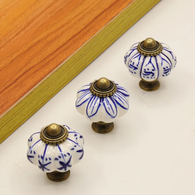 Pure Hand-painted Garden Ceramic Pumpkin Pull Hand-painted Classic Handle Drawer Cupboard Closet Door Single Hole