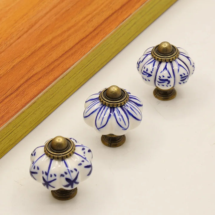 Pure Hand-painted Garden Ceramic Pumpkin Pull Hand-painted Classic Handle Drawer Cupboard Closet Door Single Hole