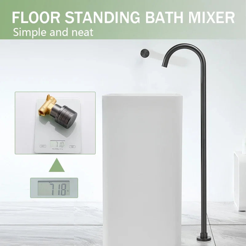 Floor Standing Bathtub Faucet Brass Body Hot Cold Mixer with Handle Rose Gold Independent Faucet Chrome Grey Black