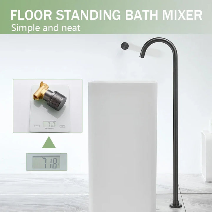 Floor Standing Bathtub Faucet Brass Body Hot Cold Mixer with Handle Rose Gold Independent Faucet Chrome Grey Black
