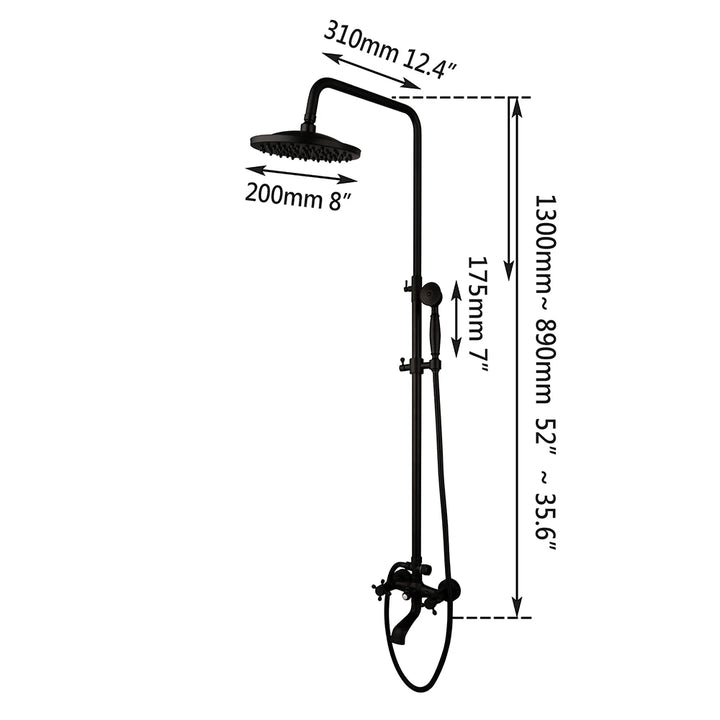 KEMAIDI Bathroom Black Shower Set Wall Mounted 8" Rainfall Shower Faucet 3-functions 2 Cross Handles Solid Brass Shower Fixtures