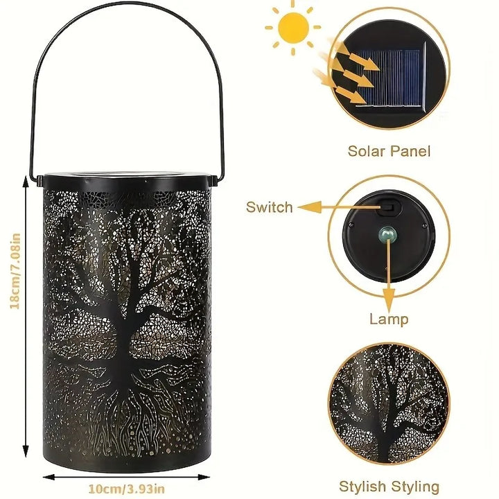 1PC Iron Solar Lantern Outdoor, Solar-Powered Garden Light for Pathway/Patio, Decorative Weatherproof Lighting