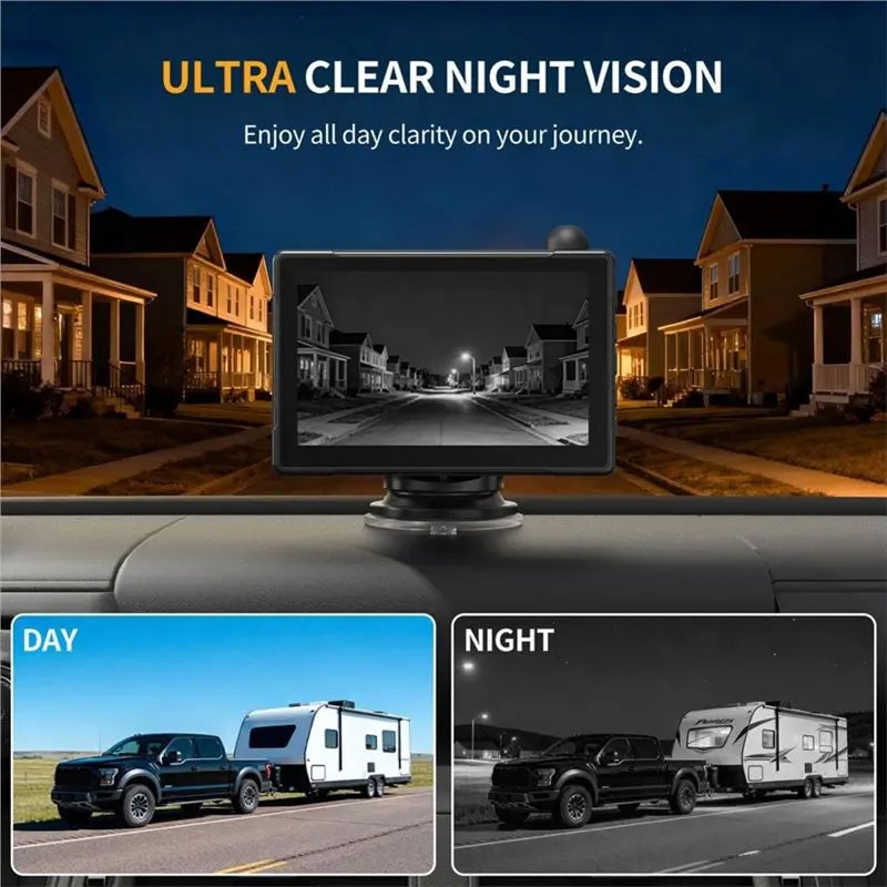 ABSY Wireless Backup Camera System For Car For Truck, Pickup, For Car, RV, SUV- Solar Powered, 5" HD 1080P Monitor, 5, 000Mah Ba